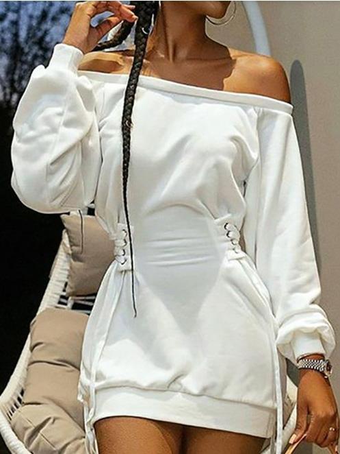 Women's Dresses Off-The-Shoulder Printed Drawstring Cool Long Sleeve Dress - Mini Dresses - INS | Online Fashion Free Shipping Clothing, Dresses, Tops, Shoes - 23/09/2021 - 30-40 - Casual Dresses