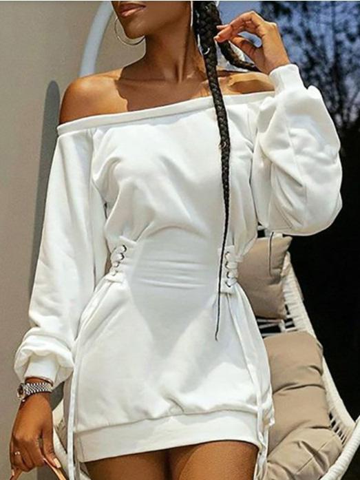 Women's Dresses Off-The-Shoulder Printed Drawstring Cool Long Sleeve Dress - Mini Dresses - INS | Online Fashion Free Shipping Clothing, Dresses, Tops, Shoes - 23/09/2021 - 30-40 - Casual Dresses