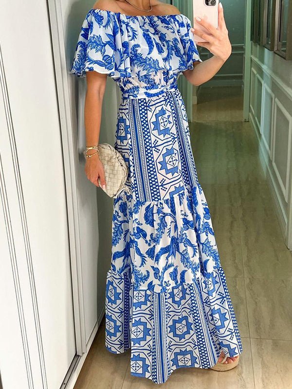 Women's Dresses One-Shoulder Boho Print Dress - Maxi Dresses - Instastyled | Online Fashion Free Shipping Clothing, Dresses, Tops, Shoes - 08/02/2022 - 40-50 - color-blue