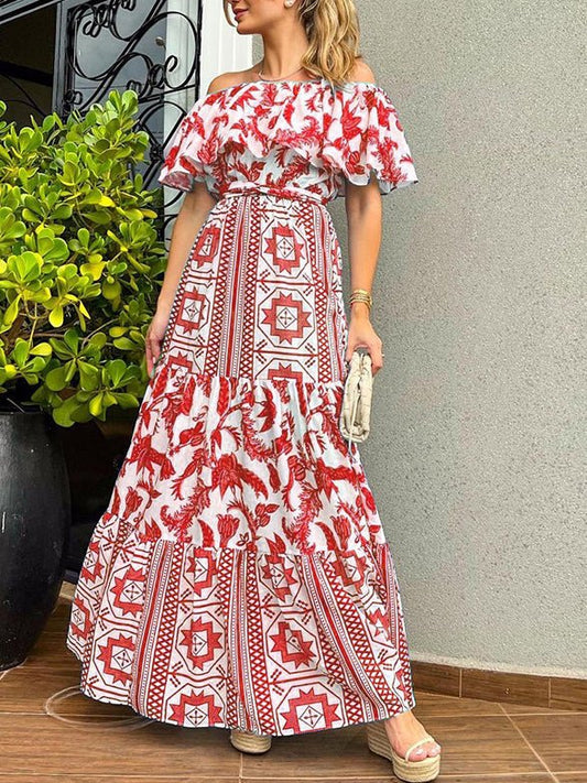 Women's Dresses One-Shoulder Boho Print Dress - Maxi Dresses - Instastyled | Online Fashion Free Shipping Clothing, Dresses, Tops, Shoes - 08/02/2022 - 40-50 - color-blue
