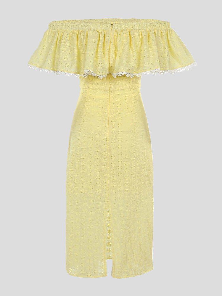 Women's Dresses One-Shoulder Lace Elegance Commuter Dress - Midi Dresses - Instastyled | Online Fashion Free Shipping Clothing, Dresses, Tops, Shoes - 11/02/2022 - Bodycon Dresses - color-yellow