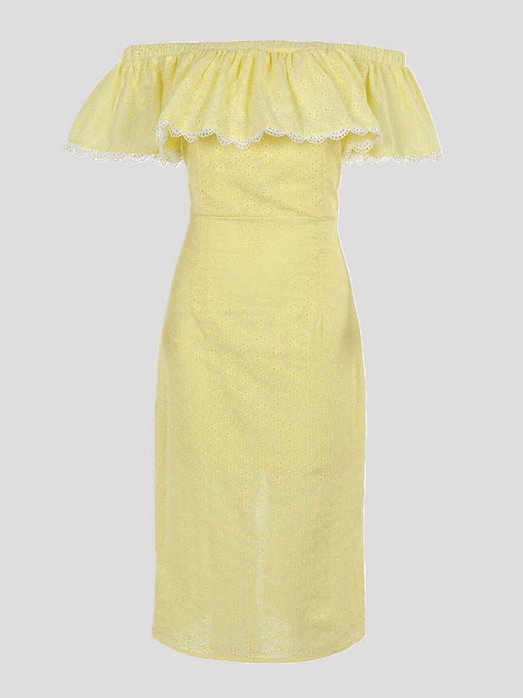Women's Dresses One-Shoulder Lace Elegance Commuter Dress - Midi Dresses - Instastyled | Online Fashion Free Shipping Clothing, Dresses, Tops, Shoes - 11/02/2022 - Bodycon Dresses - color-yellow