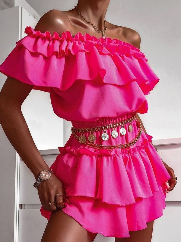 Women's Dresses One-Shoulder Printed Metal Mini Dress - Mini Dresses - Instastyled | Online Fashion Free Shipping Clothing, Dresses, Tops, Shoes - 11/01/2022 - 40-50 - color-fuchsia