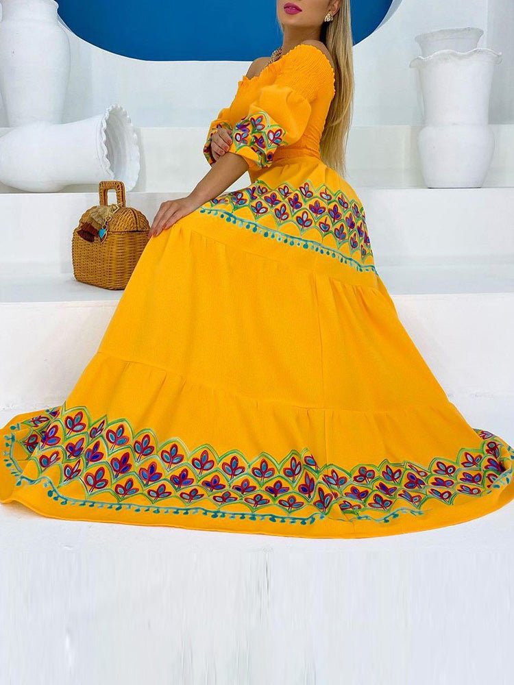 Women's Dresses One-Shoulder Vintage Print Dress - Maxi Dresses - Instastyled | Online Fashion Free Shipping Clothing, Dresses, Tops, Shoes - 15/02/2022 - color-gold - Color_Gold