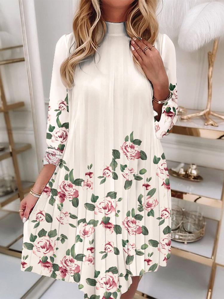 Women's Dresses Pleated Flower Ruffled Long Sleeve Dress - Mini Dresses - INS | Online Fashion Free Shipping Clothing, Dresses, Tops, Shoes - 28/10/2021 - 30-40 - color-multi