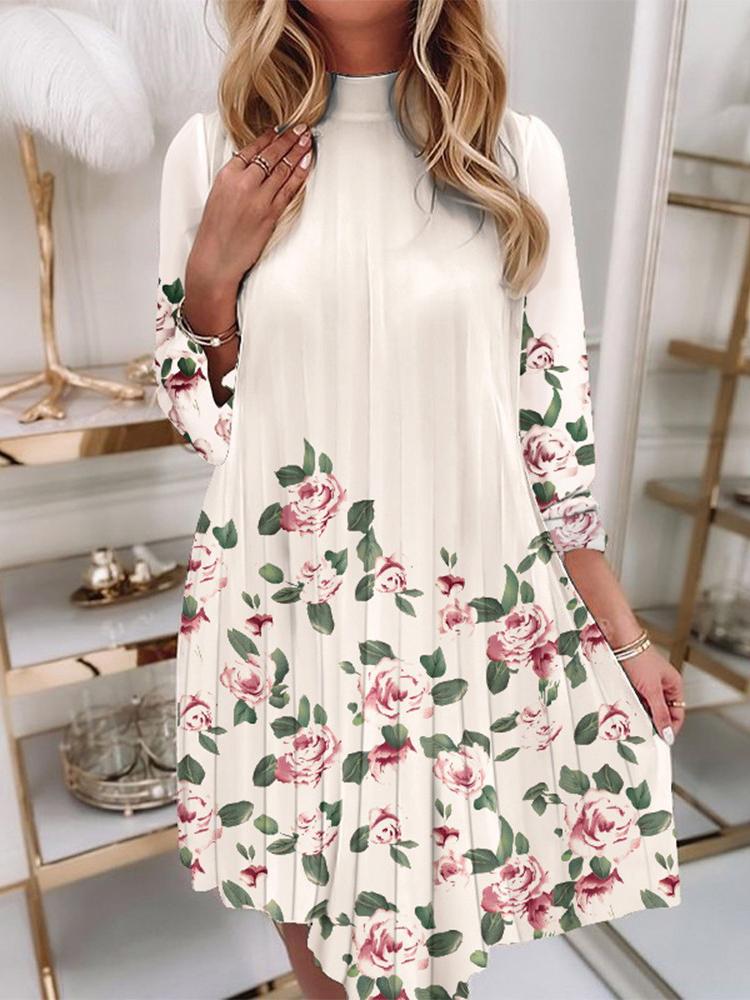 Women's Dresses Pleated Flower Ruffled Long Sleeve Dress - Mini Dresses - INS | Online Fashion Free Shipping Clothing, Dresses, Tops, Shoes - 28/10/2021 - 30-40 - color-multi