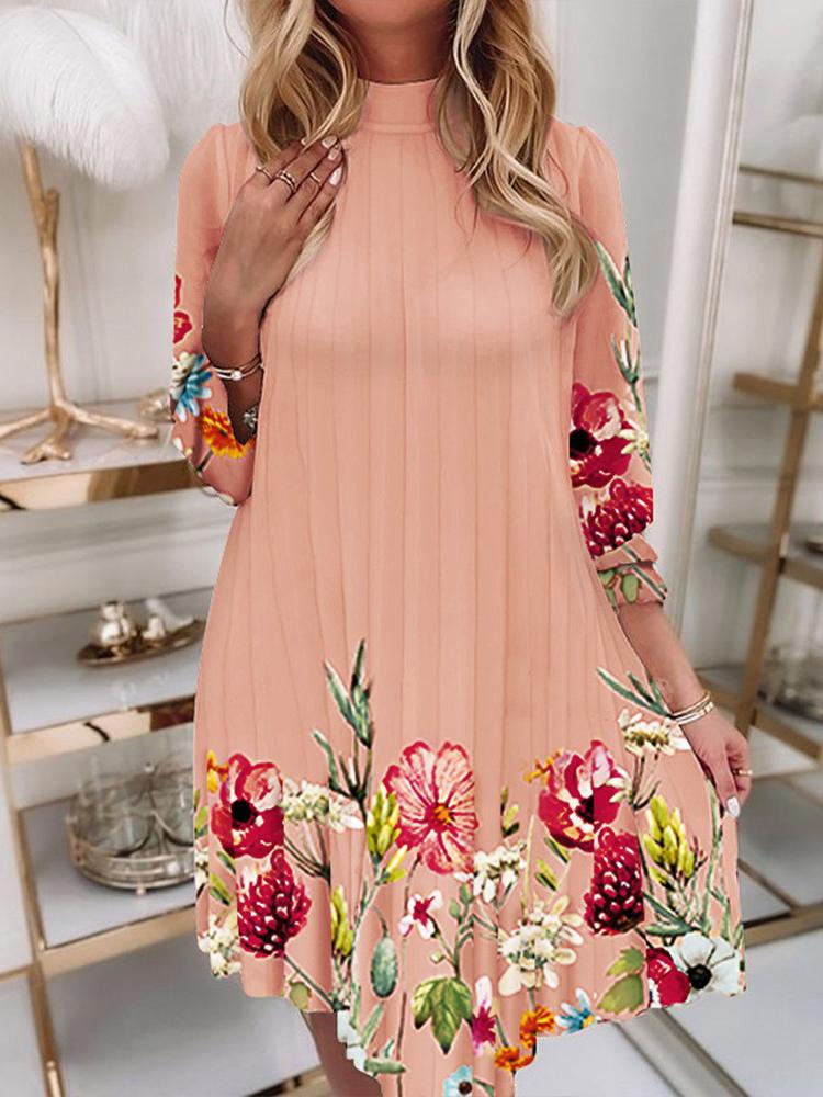 Women's Dresses Pleated Flower Ruffled Long Sleeve Dress - Mini Dresses - INS | Online Fashion Free Shipping Clothing, Dresses, Tops, Shoes - 28/10/2021 - 30-40 - color-multi