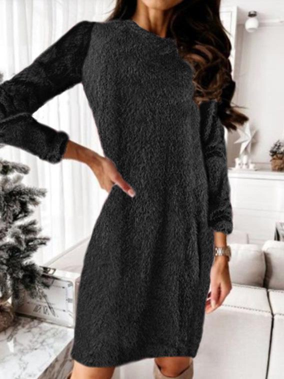Women's Dresses Plush Knitted Long Sleeve Sweater Dress - Midi Dresses - INS | Online Fashion Free Shipping Clothing, Dresses, Tops, Shoes - 07/09/2021 - 10-20 - Category_Midi Dresses