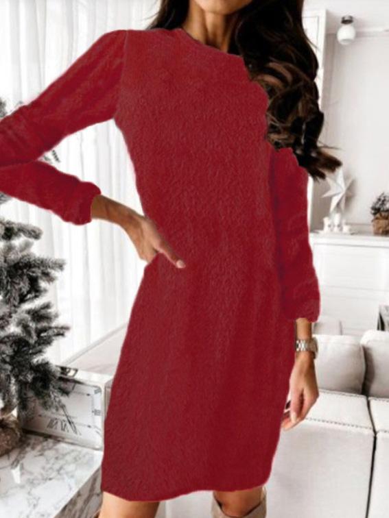 Women's Dresses Plush Knitted Long Sleeve Sweater Dress - Midi Dresses - INS | Online Fashion Free Shipping Clothing, Dresses, Tops, Shoes - 07/09/2021 - 10-20 - Category_Midi Dresses