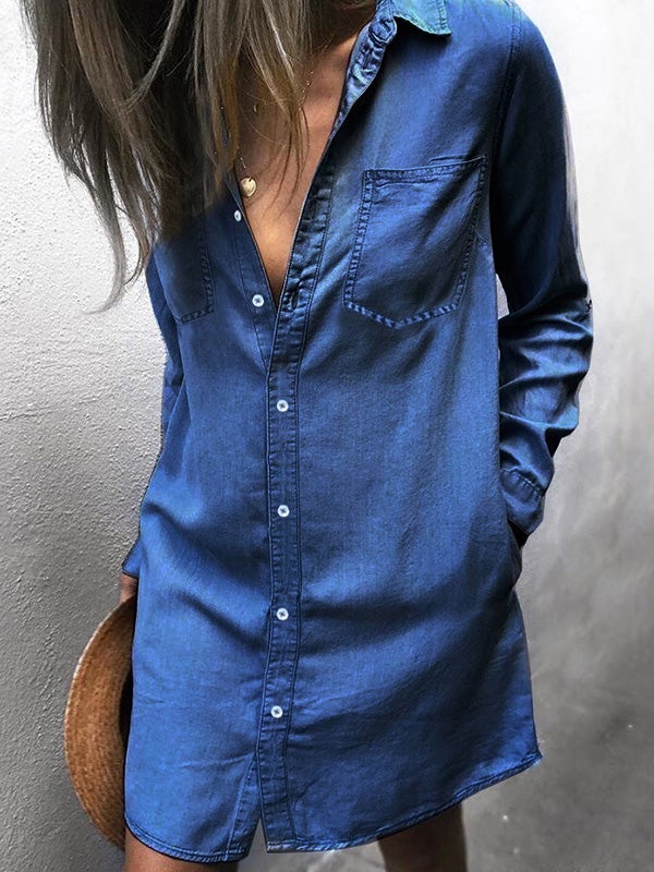 Women's Dresses Pocket Long Sleeve Denim Shirt Dress - Mini Dresses - Instastyled | Online Fashion Free Shipping Clothing, Dresses, Tops, Shoes - 22/01/2022 - 30-40 - Casual Dresses