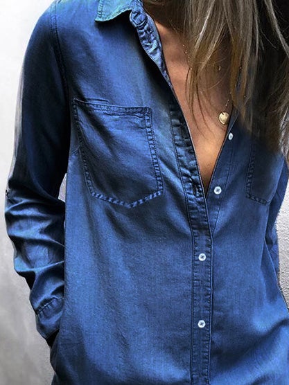 Women's Dresses Pocket Long Sleeve Denim Shirt Dress - Mini Dresses - Instastyled | Online Fashion Free Shipping Clothing, Dresses, Tops, Shoes - 22/01/2022 - 30-40 - Casual Dresses