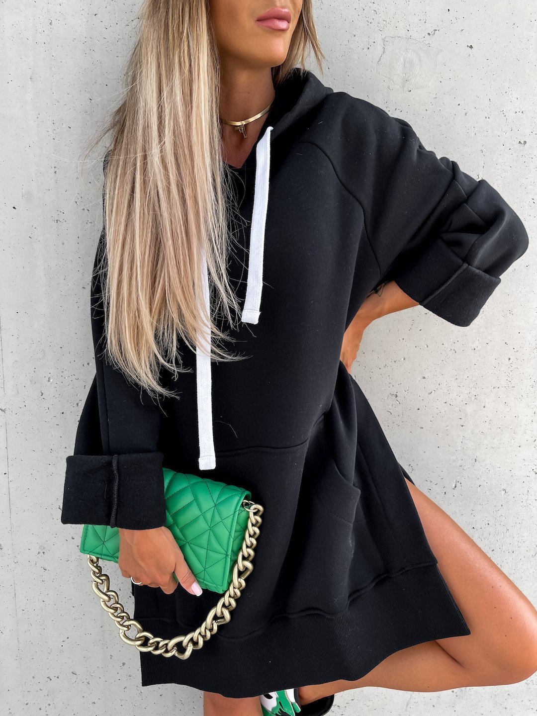 Women's Dresses Pocket Long Sleeve Drawstring Hooded Slit Dress - Mini Dresses - INS | Online Fashion Free Shipping Clothing, Dresses, Tops, Shoes - 20/10/2021 - 30-40 - Casual Dresses