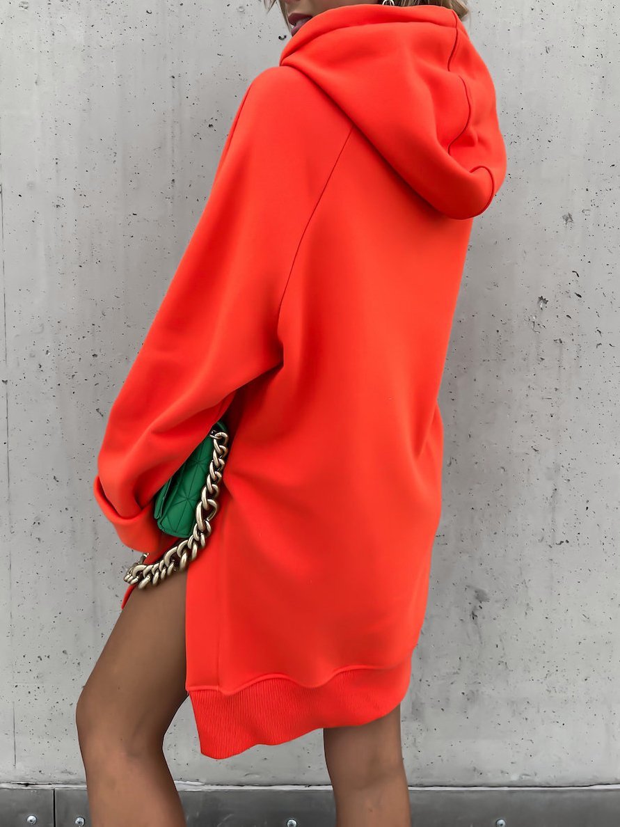 Women's Dresses Pocket Long Sleeve Drawstring Hooded Slit Dress - Mini Dresses - INS | Online Fashion Free Shipping Clothing, Dresses, Tops, Shoes - 20/10/2021 - 30-40 - Casual Dresses