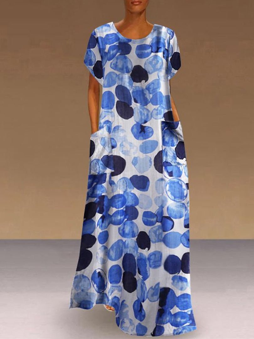 Women's Dresses Printed Crew Neck Short Sleeve Pocket Dress - Maxi Dresses - Instastyled | Online Fashion Free Shipping Clothing, Dresses, Tops, Shoes - 20-30 - 23/02/2022 - Casual Dresses