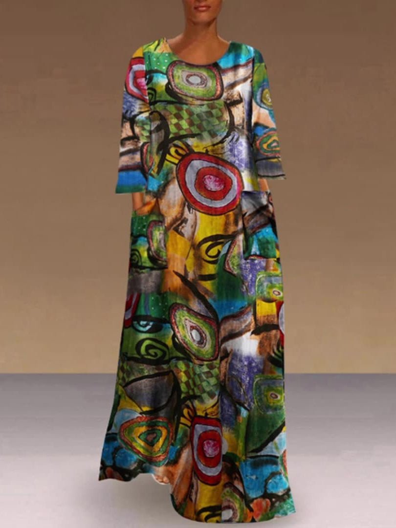 Women's Dresses Printed Crew Neck Short Sleeve Pocket Dress - Maxi Dresses - Instastyled | Online Fashion Free Shipping Clothing, Dresses, Tops, Shoes - 20-30 - 23/02/2022 - Casual Dresses