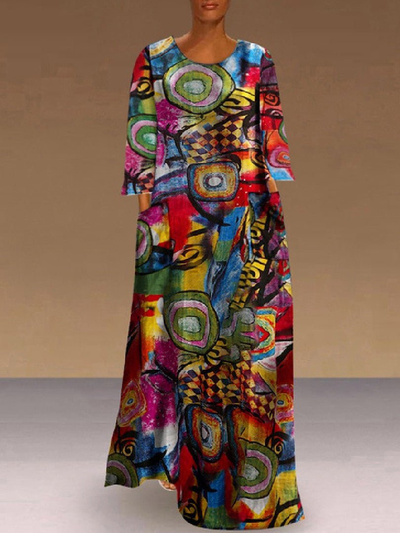 Women's Dresses Printed Crew Neck Short Sleeve Pocket Dress - Maxi Dresses - Instastyled | Online Fashion Free Shipping Clothing, Dresses, Tops, Shoes - 20-30 - 23/02/2022 - Casual Dresses