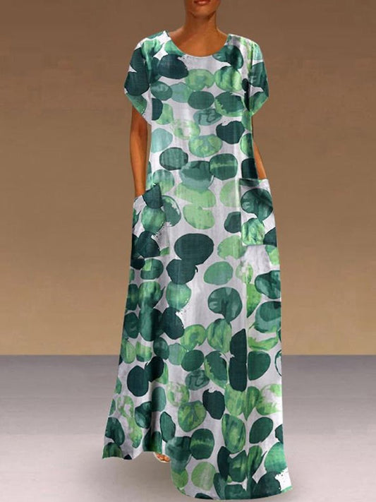 Women's Dresses Printed Crew Neck Short Sleeve Pocket Dress - Maxi Dresses - Instastyled | Online Fashion Free Shipping Clothing, Dresses, Tops, Shoes - 20-30 - 23/02/2022 - Casual Dresses