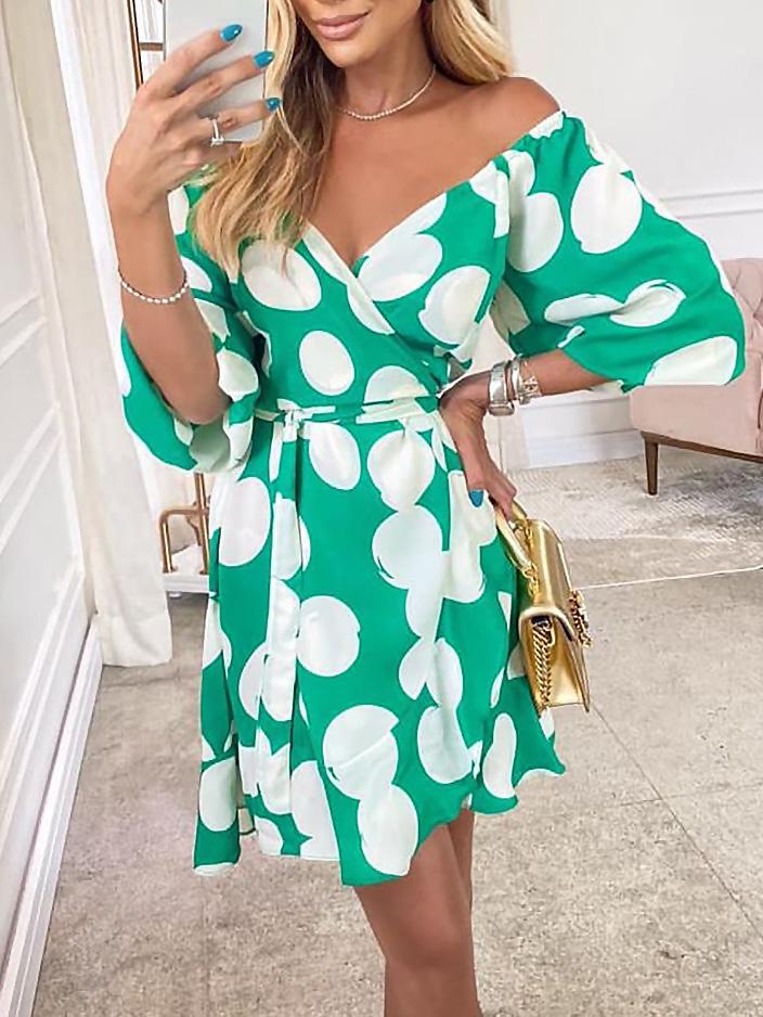 Women's Dresses Printed Deep V-Neck Belted Casual Dress - Mini Dresses - Instastyled | Online Fashion Free Shipping Clothing, Dresses, Tops, Shoes - 10/12/2021 - 30-40 - color-green