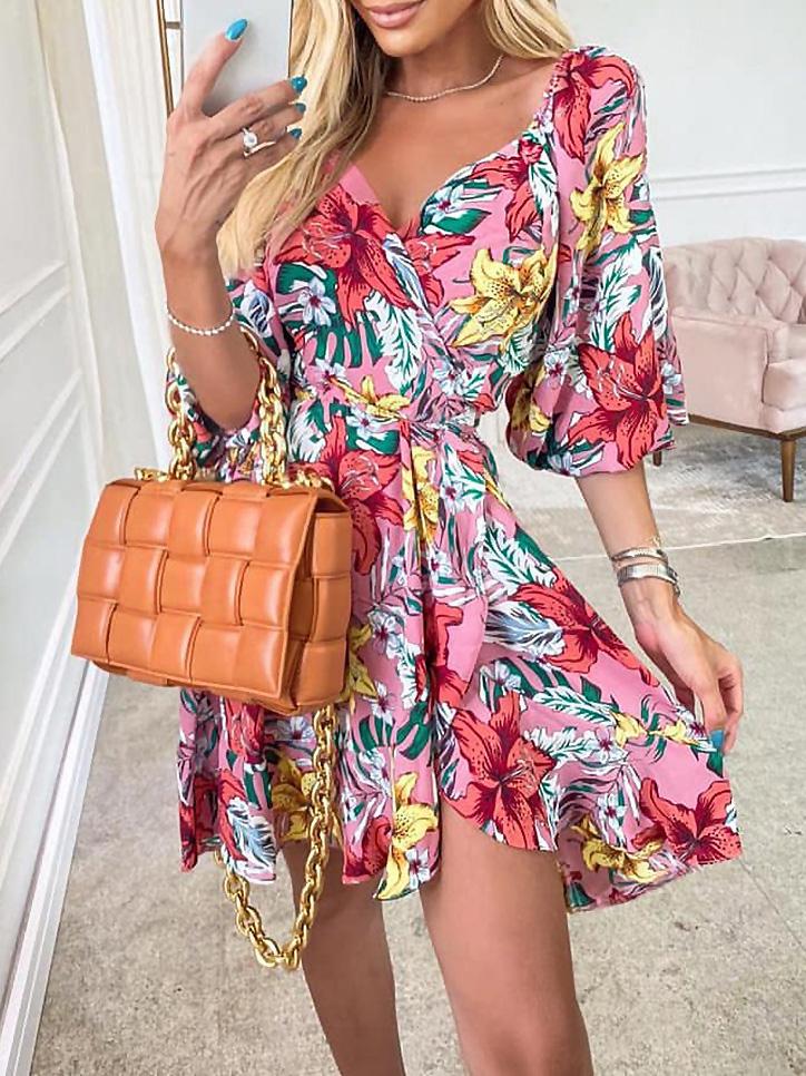 Women's Dresses Printed Deep V-Neck Belted Casual Dress - Mini Dresses - Instastyled | Online Fashion Free Shipping Clothing, Dresses, Tops, Shoes - 10/12/2021 - 30-40 - color-green