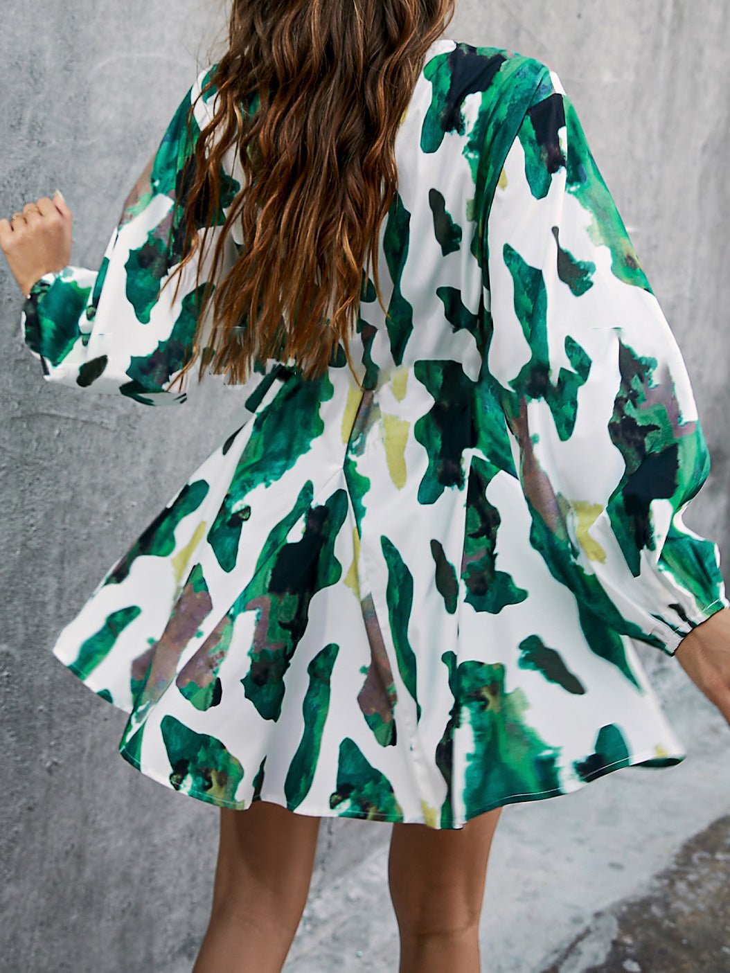 Women's Dresses Printed Green High Waist Long Sleeve Dress - Mini Dresses - Instastyled | Online Fashion Free Shipping Clothing, Dresses, Tops, Shoes - 11/02/2022 - color-green - Color_Green