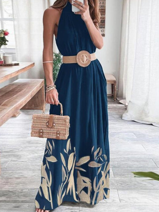 Women's Dresses Printed Halterneck Sleeveless Dress - Maxi Dresses - Instastyled | Online Fashion Free Shipping Clothing, Dresses, Tops, Shoes - 14/01/2022 - 40-50 - color-blue
