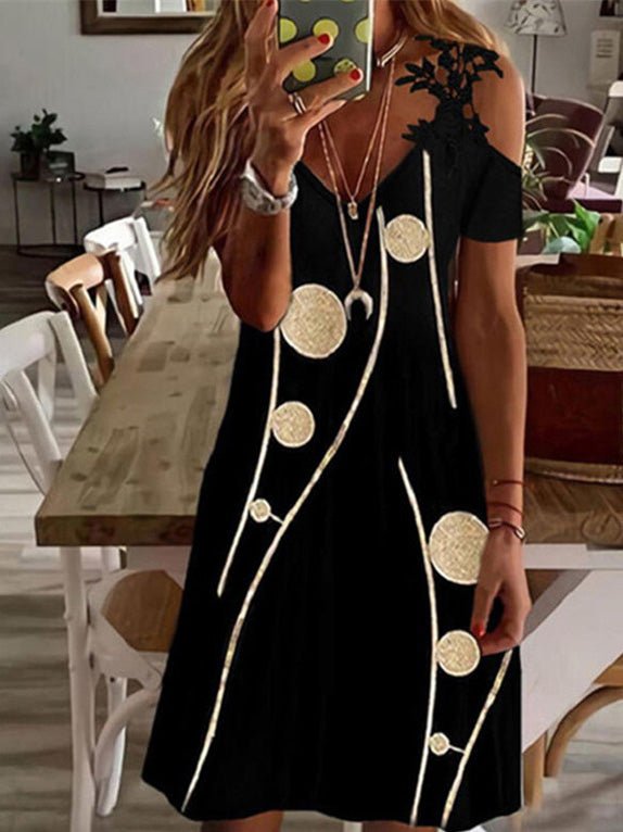 Women's Dresses Printed Off-Shoulder Lace Short Sleeve Dress - Mini Dresses - Instastyled | Online Fashion Free Shipping Clothing, Dresses, Tops, Shoes - 16/02/2022 - 20-30 - Casual Dresses