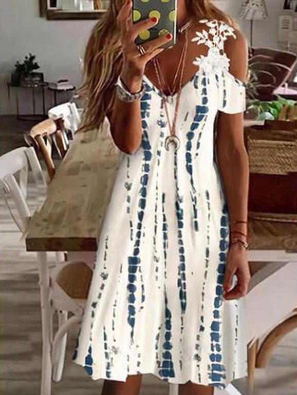 Women's Dresses Printed Off-Shoulder Lace Short Sleeve Dress - Mini Dresses - Instastyled | Online Fashion Free Shipping Clothing, Dresses, Tops, Shoes - 16/02/2022 - 20-30 - Casual Dresses