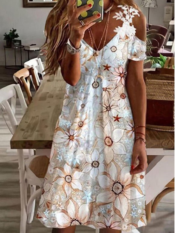 Women's Dresses Printed Off-Shoulder Lace Short Sleeve Dress - Mini Dresses - Instastyled | Online Fashion Free Shipping Clothing, Dresses, Tops, Shoes - 16/02/2022 - 20-30 - Casual Dresses