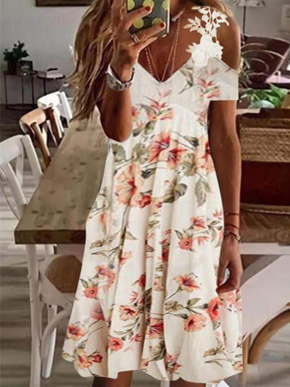 Women's Dresses Printed Off-Shoulder Lace Short Sleeve Dress - Mini Dresses - Instastyled | Online Fashion Free Shipping Clothing, Dresses, Tops, Shoes - 16/02/2022 - 20-30 - Casual Dresses