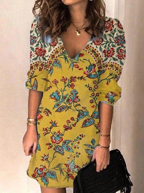 Women's Dresses Printed V-Neck Mid-Sleeve Casual Comfort Dress - Mini Dresses - Instastyled | Online Fashion Free Shipping Clothing, Dresses, Tops, Shoes - 15/02/2022 - 30-40 - Casual Dresses