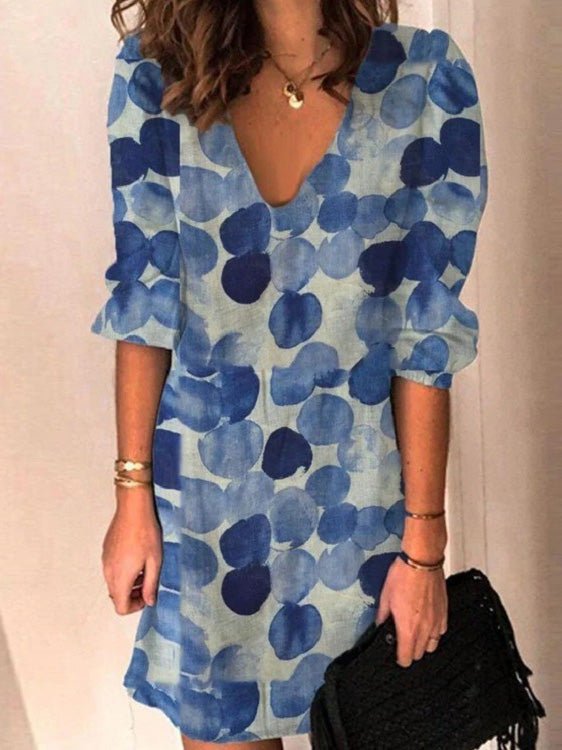 Women's Dresses Printed V-Neck Mid-Sleeve Casual Comfort Dress - Mini Dresses - Instastyled | Online Fashion Free Shipping Clothing, Dresses, Tops, Shoes - 15/02/2022 - 30-40 - Casual Dresses