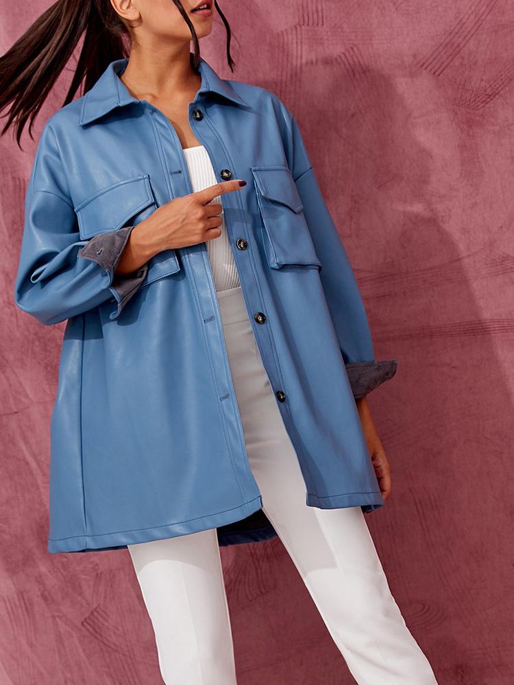 Women's Dresses Pu Leather Long Sleeve Single-Breasted Belted Dress - Mini Dresses - INS | Online Fashion Free Shipping Clothing, Dresses, Tops, Shoes - 30/11/2021 - color-black - color-blue