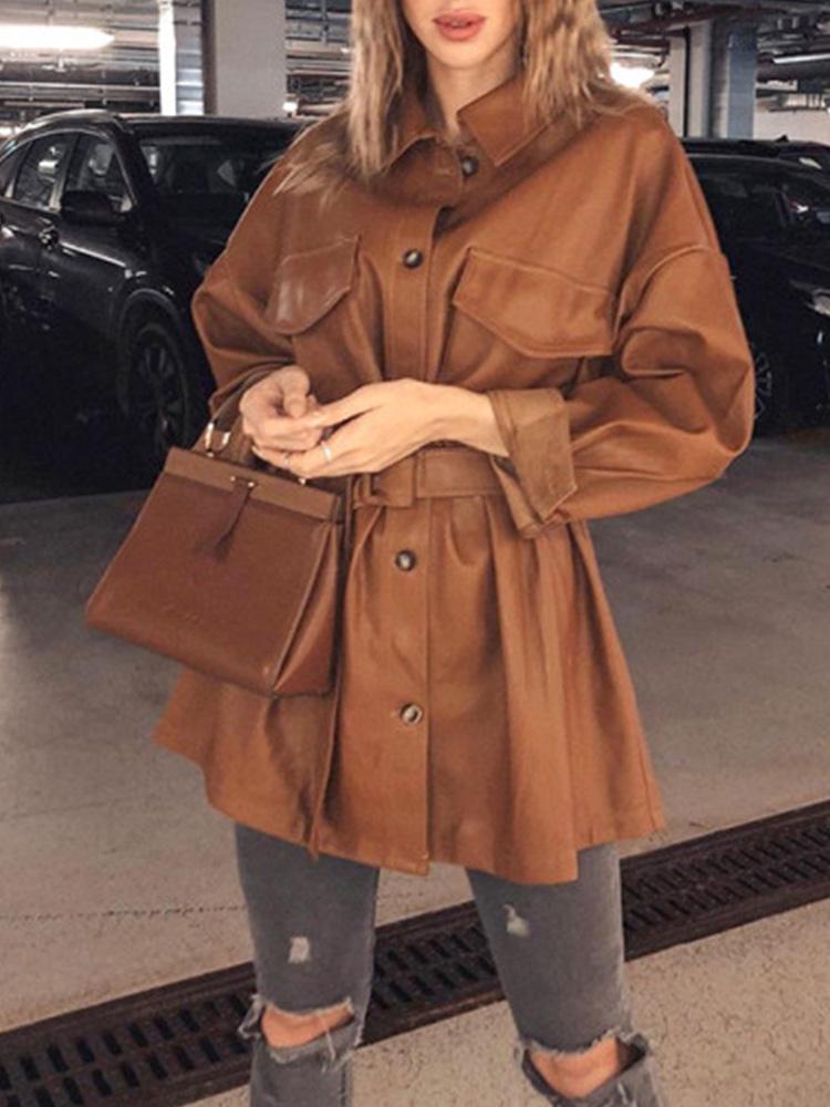 Women's Dresses Pu Leather Long Sleeve Single-Breasted Belted Dress - Mini Dresses - INS | Online Fashion Free Shipping Clothing, Dresses, Tops, Shoes - 30/11/2021 - color-black - color-blue