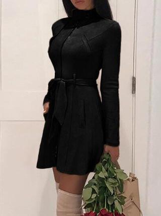 Women's Dresses Pure Belted Zip Leather Velvet Long Sleeve Dress - Mini Dresses - INS | Online Fashion Free Shipping Clothing, Dresses, Tops, Shoes - 06/11/2021 - 30-40 - color-black