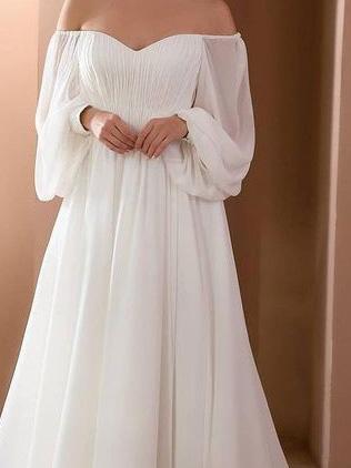 Women's Dresses Pure Boat Neck Slim Long Sleeve Dress - Maxi Dresses - INS | Online Fashion Free Shipping Clothing, Dresses, Tops, Shoes - 29/11/2021 - color-white - Color_White