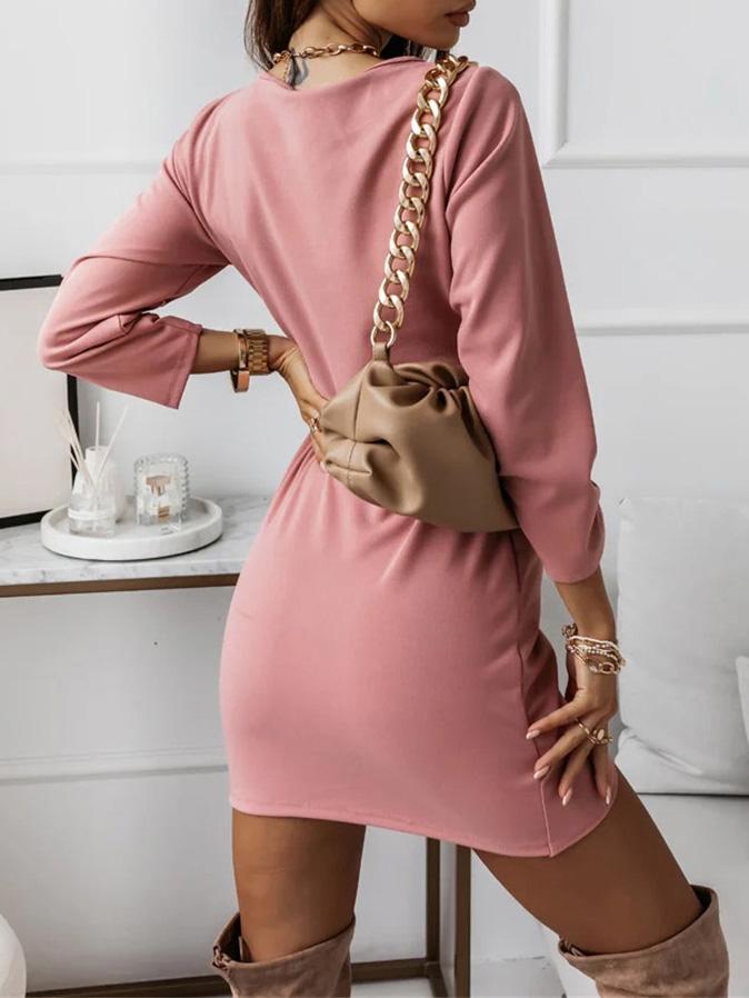 Women's Dresses Pure V-Neck Long Sleeve Simple Dress - Mini Dresses - INS | Online Fashion Free Shipping Clothing, Dresses, Tops, Shoes - 20-30 - 24/08/2021 - Category_Mini Dresses