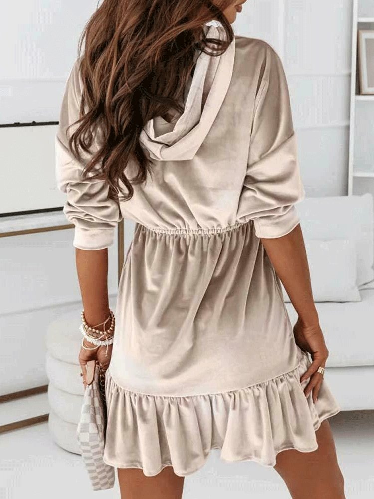 Women's Dresses Pure Velvet Hooded Long Sleeve Dress - Mini Dresses - INS | Online Fashion Free Shipping Clothing, Dresses, Tops, Shoes - 09/11/2021 - 20-30 - color-beige