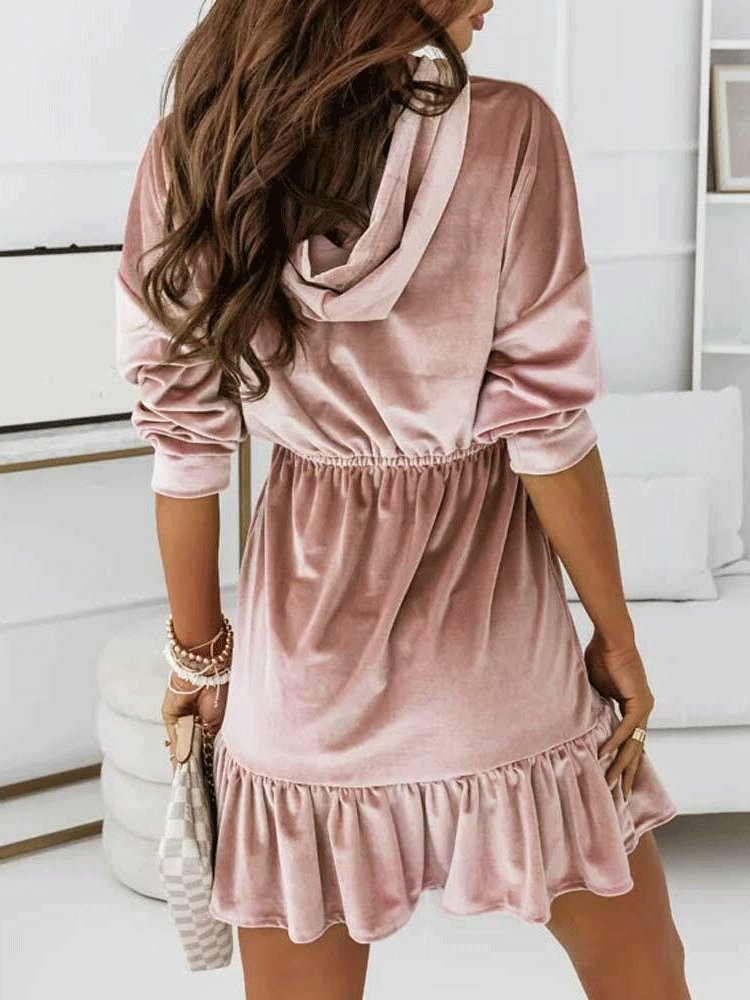 Women's Dresses Pure Velvet Hooded Long Sleeve Dress - Mini Dresses - INS | Online Fashion Free Shipping Clothing, Dresses, Tops, Shoes - 09/11/2021 - 20-30 - color-beige