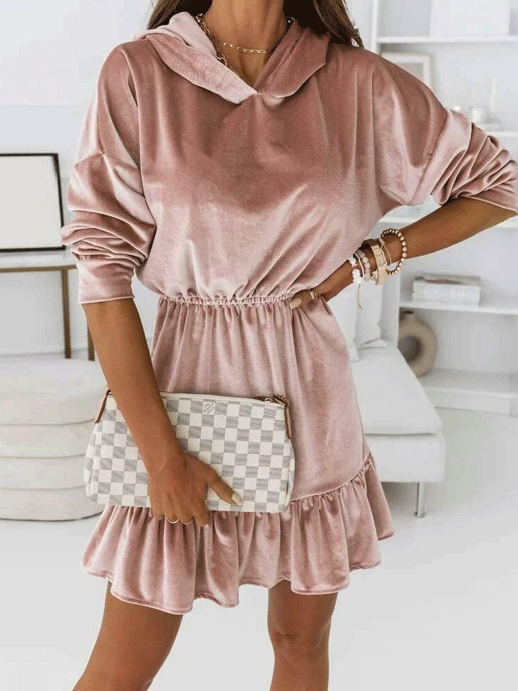 Women's Dresses Pure Velvet Hooded Long Sleeve Dress - Mini Dresses - INS | Online Fashion Free Shipping Clothing, Dresses, Tops, Shoes - 09/11/2021 - 20-30 - color-beige