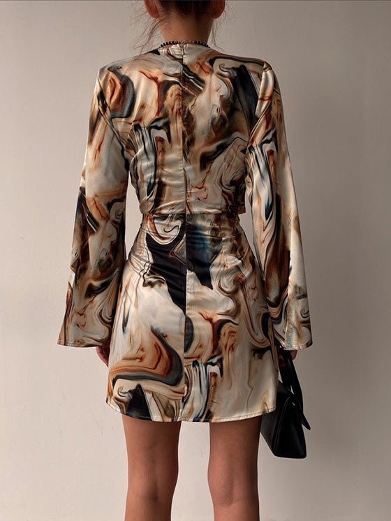 Women's Dresses Rippled V-Neck Long Sleeve Dress - Mini Dresses - Instastyled | Online Fashion Free Shipping Clothing, Dresses, Tops, Shoes - 16/02/2022 - color-multi - color-multicolor