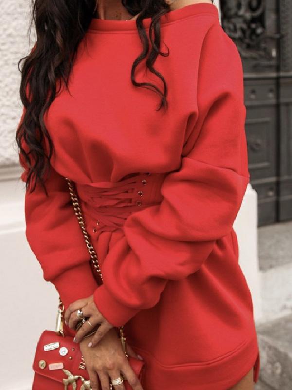 Women's Dresses Round Neck Belted Long Sleeve Dress - Mini Dresses - INS | Online Fashion Free Shipping Clothing, Dresses, Tops, Shoes - 19/11/2021 - 20-30 - color-black