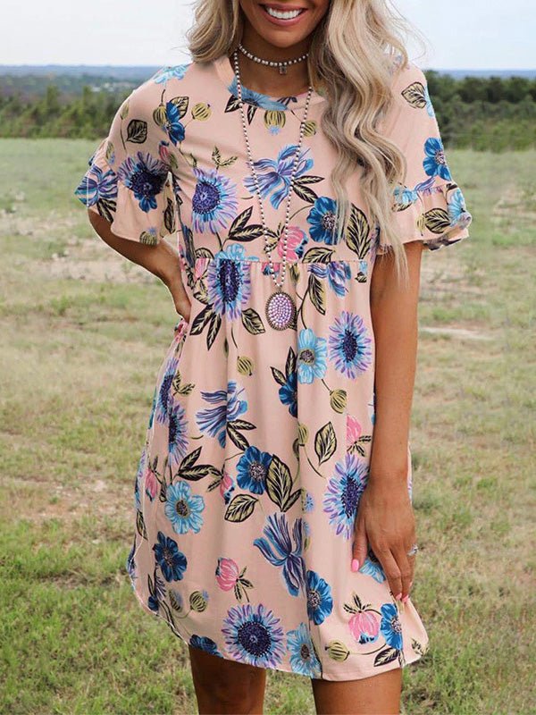 Women's Dresses Round Neck Short Sleeve Floral Dress - Mini Dresses - Instastyled | Online Fashion Free Shipping Clothing, Dresses, Tops, Shoes - 14/02/2022 - 20-30 - Casual Dresses