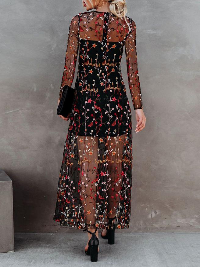 Women's Dresses Round Neck Suspender Embroidered Mesh Two-Piece Dress - Maxi Dresses - Instastyled | Online Fashion Free Shipping Clothing, Dresses, Tops, Shoes - 09/12/2021 - color-black - Color_Black