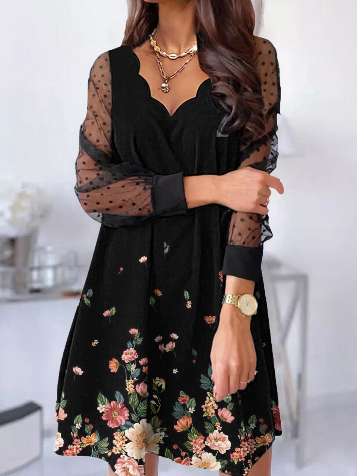 Women's Dresses Ruffle Collar Lace Long Sleeve Dress - Mini Dresses - Instastyled | Online Fashion Free Shipping Clothing, Dresses, Tops, Shoes - 20-30 - 24/12/2021 - Casual Dresses