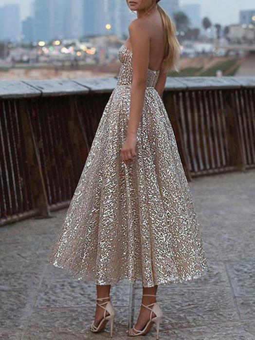 Women's Dresses Shiny Deep V-Neck Tube Top Maxi Dresses - Maxi Dresses - INS | Online Fashion Free Shipping Clothing, Dresses, Tops, Shoes - 29/11/2021 - 40-50 - color-gold