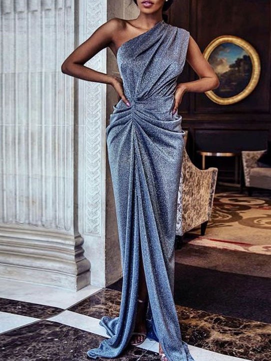 Women's Dresses Shiny One-Shoulder Sleeveless Split Party Dress - Maxi Dresses - Instastyled | Online Fashion Free Shipping Clothing, Dresses, Tops, Shoes - 17/12/2021 - 40-50 - color-blue