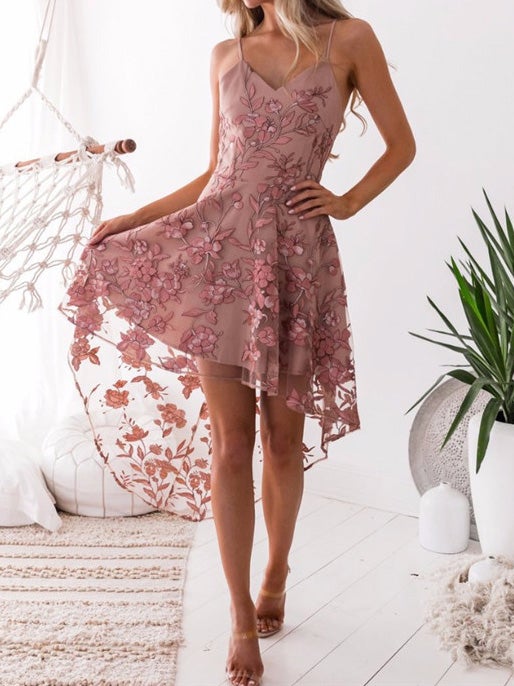 Women's Dresses Sling Lace Panel Irregular Dress - Midi Dresses - Instastyled | Online Fashion Free Shipping Clothing, Dresses, Tops, Shoes - 22/01/2022 - 30-40 - color-pink