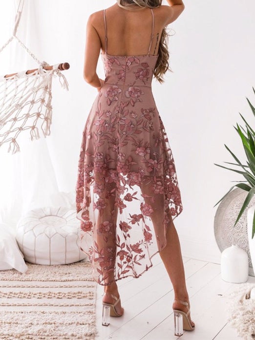 Women's Dresses Sling Lace Panel Irregular Dress - Midi Dresses - Instastyled | Online Fashion Free Shipping Clothing, Dresses, Tops, Shoes - 22/01/2022 - 30-40 - color-pink