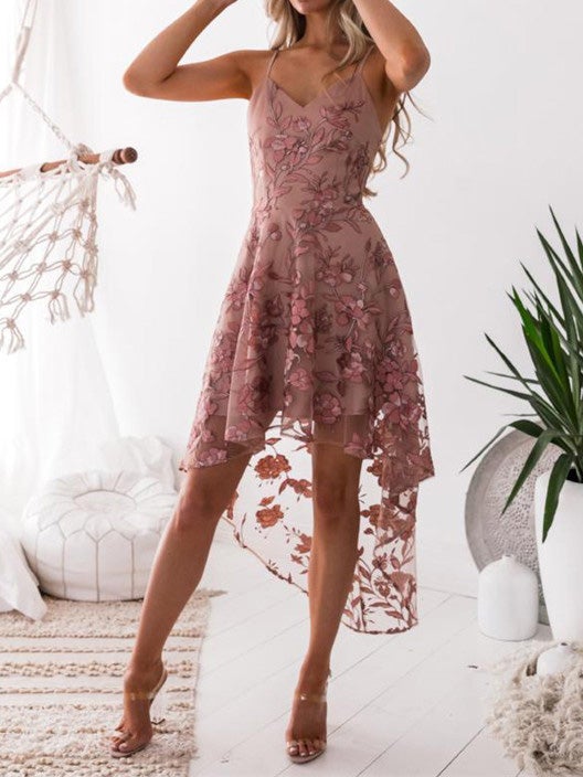 Women's Dresses Sling Lace Panel Irregular Dress - Midi Dresses - Instastyled | Online Fashion Free Shipping Clothing, Dresses, Tops, Shoes - 22/01/2022 - 30-40 - color-pink