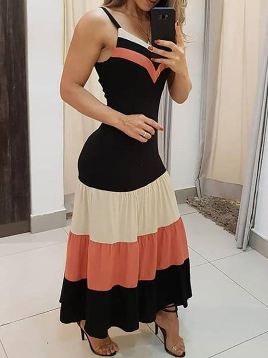Women's Dresses Sling Multicolor Striped Maxi Dress - Maxi Dresses - Instastyled | Online Fashion Free Shipping Clothing, Dresses, Tops, Shoes - 11/01/2022 - 30-40 - color-black